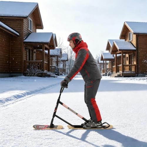 Dual-Ski Snow Skate, Snow Scooter, Skateboard with 360° Steering Front Ski