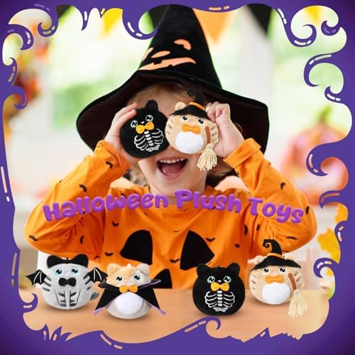 Soulchen 8 Pcs 4 Inch Halloween Stuffed Animal Plush Cat Keychain Bulk