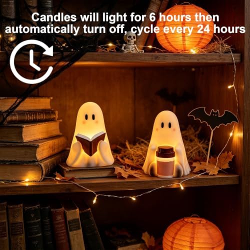 Wondise Cute Ghost Halloween Flameless Candles with 6hrs Timer