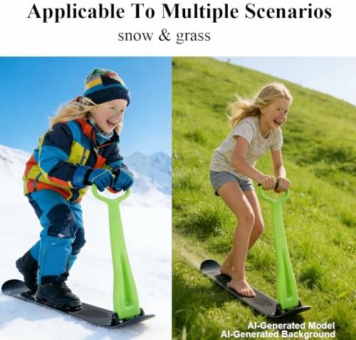 Snow Scooter, Fold-up Snowboard with Handlebar Kick-Scooter Sliding Snow Sled for Kids and Adults, Toddlers Ski Skate