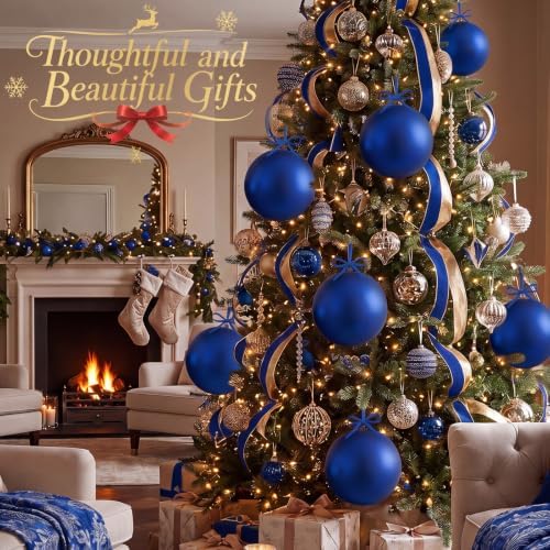 Weysat 4 Pcs Large Fillable Christmas Ball Ornaments, Matte Blue, 10 Inch