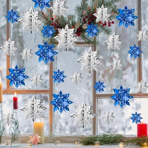 Snowflake Decorations, Paper Christmas Hanging Decor Indoor, 24-Pc