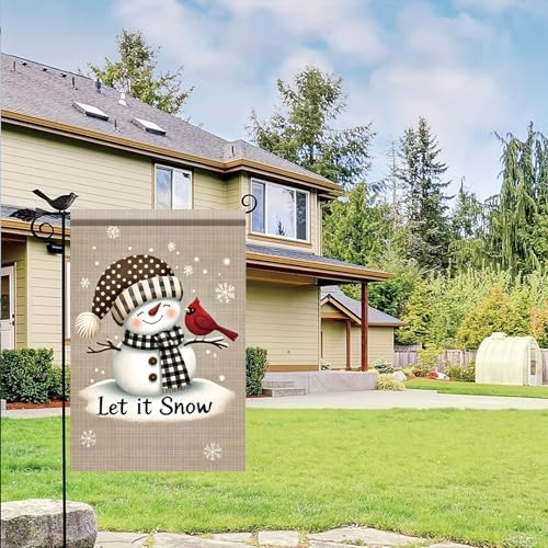 12x18 Inch Snowman Christmas Garden Flag Cardinal Bird Winter Outdoor Yard Decoration Christmas Holiday Seasonal Banner Double Sided Vertical House Lawn Decor for Farmhouse