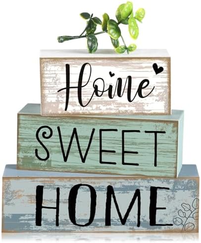Moucuny 4 Pcs Farmhouse Table Decor Home Sweet Home Wooden Block Signs