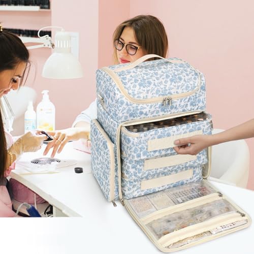 CUBETASTIC Extra Large Nail Polish Organizer Case Holds 124 to 200+ Bottles Nail Polish & Nail Lamp, Nail Supplies Storage Carrying Bag with 3 Removable Pouches