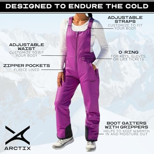 Arctix Women's Essential Insulated Ski Bibs, Water Resistant Snow Pants for Skiing & Snowboarding