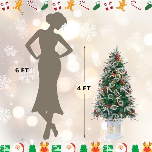 4 FT Pre-Lit Artificial Christmas Tree with Vintage Potted Base, 2 Pack