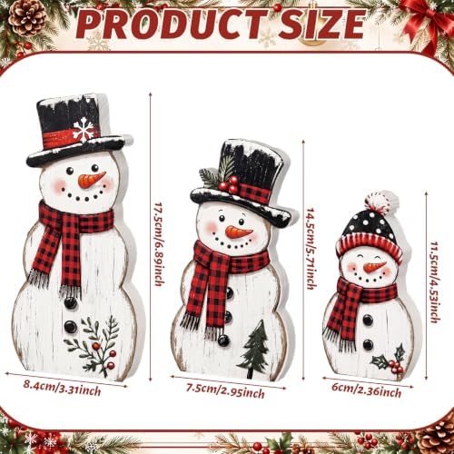 Barydat 3 Pcs Christmas Snowman Table Decoration Winter Snowman Wood Sign
