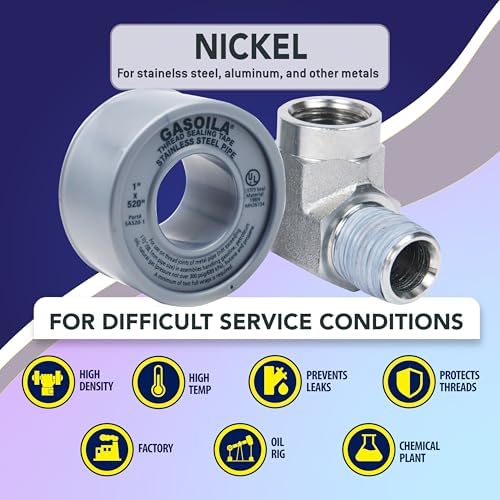 Gasoila Nickel PTFE Thread Seal Tape – Professional-Grade, 1 Inch x 520 Inch, High-Density Thread Tape for Stainless Steel Pipes– Leak-Proof Seal, Non-Toxic