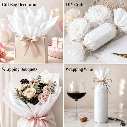 White Tissue Paper - 50 Sheets Wrapping Paper for Gift Bags Boxes