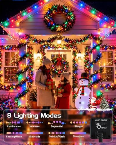 OZS 4 Pack 320 LED Solar String Lights Outdoor Waterproof, Multicolor