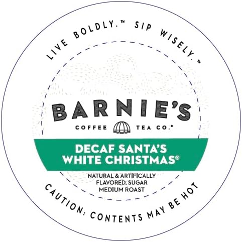 Barnie's Coffee Santa's White Christmas Decaf Single Serve Coffee Pods with Coconut, Vanilla, and Caramel Flavors, Medium Roast Arabica Coffee Beans Compatible with Keurig Brewers, 48 Count