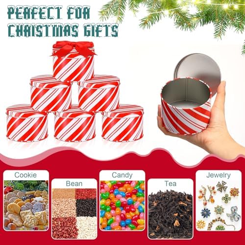 Zonon 12 Sets Christmas Cookie Tins with Lid Red & White Candy Cane Design