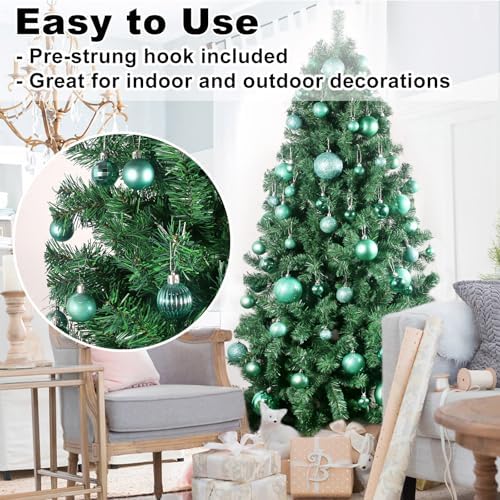 Teal 1.6" Small Christmas Balls Christmas Tree Decoration Ornaments Shatterproof Hanging Balls for Birthday Halloween Holiday Wedding Decorations Set of 24pcs