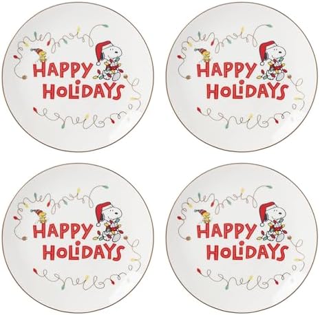 Lenox Snoopy Christmas 4-Piece Accent Plates, Appetizer Plate Set for 4