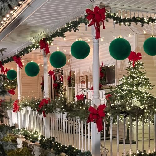 Threan 6 Inch Large Emerald Green Velvet Christmas Ball Ornaments