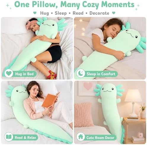 Tezituor Axolotl Stuffed Animal Plush Body Pillow Teen Girls Gift, 48 inch