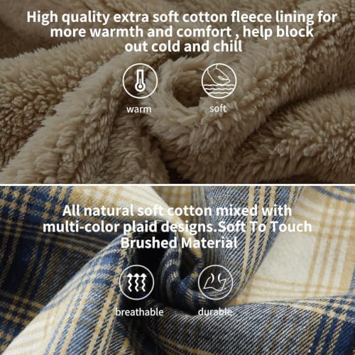 Elesuit Men's Full Zip Fleece Flannel Jacket Shirt Plaid Cotton Hoodie Coat