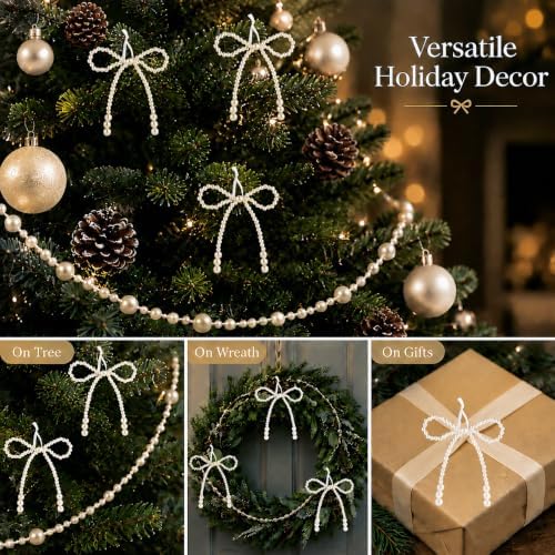 DIYDEC 25PCS Preal 4.5IN Christmas Bow Ornaments String Garland Decor
