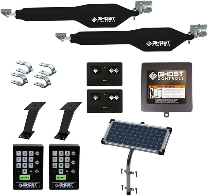 Ghost Controls Heavy Duty Dual Solar Automatic Gate Opener with Dual Premium Wireless Keypads