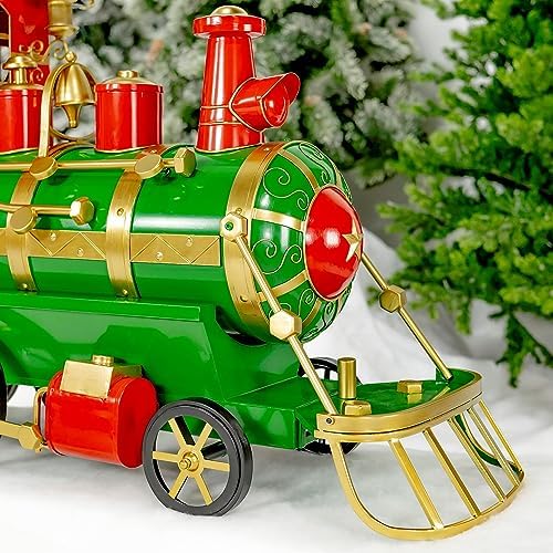 Zaer Ltd. Large Metal Christmas Train Commercial Decoration (5.85 Feet Long - Small, Christmas Themed Colors)