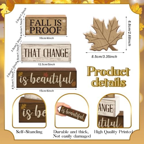Moucuny 4 Pcs Fall Table Decoration for Home Wooden Neutral Maple Leaf