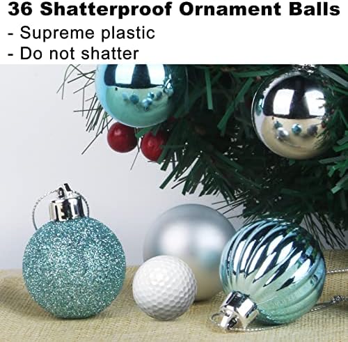 Baby Blue & Silver 2.5" Christmas Balls Christmas Tree Decoration Ornaments Shatterproof Hanging Balls for Birthday Halloween Holiday Wedding Decorations Set of 36pcs