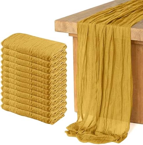 12 Pack Cheesecloth Table Runner, Runner Gauze Boho Wedding Decor Romantic Table Runner for Wedding Birthday Party(35" x 118")(Ginger)