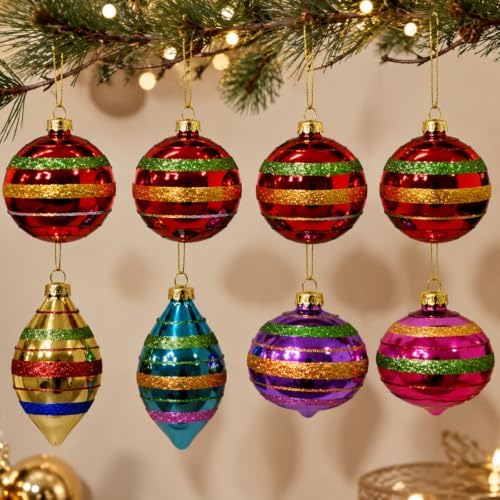 Soulchen 8 Pcs Vintage Glass Christmas Ornaments with Reflector for Tree
