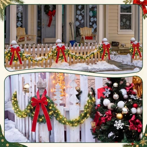 Hotop 8 Pcs Christmas Fence Decorations Outdoor with Solar Lights