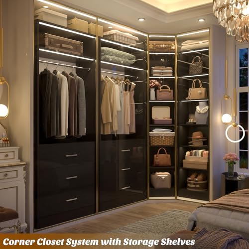 Besiost Closet System with 6 Drawers & 10 Shelves, Corner Closet Organizer