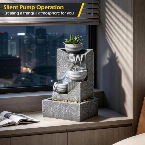 Dyna-Living Tabletop Water Fountain Waterfall Fountains Indoor with LED