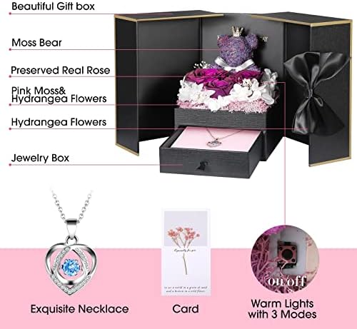 ADDWel Preserved Purple Rose Gift Box with 925 Sterling Silver Necklace