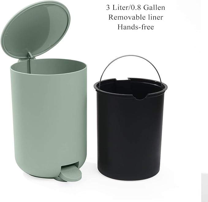 GAHEFY Sage Green Bathroom Accessories Set with Small Trash Can 3 Liter/0.8 Gallon,Toothbrush Holder,Soap Dispenser,Vanity Tray,Toilet Brush and Holder Green 5PCS
