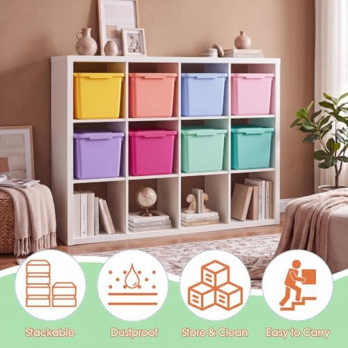 Potchen 8 Pack Small Stackable Storage Bins with Lids, Mixed Color