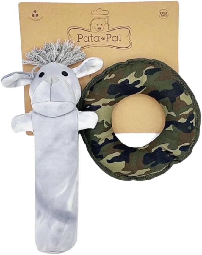 Durable Tough Cotton Canvas Squeaky Dog Toys, Eco-Friendly Interactive 2-Pack Chew Toy Set for Small, Medium & Large Dogs, Labby-Do & Camo Disk