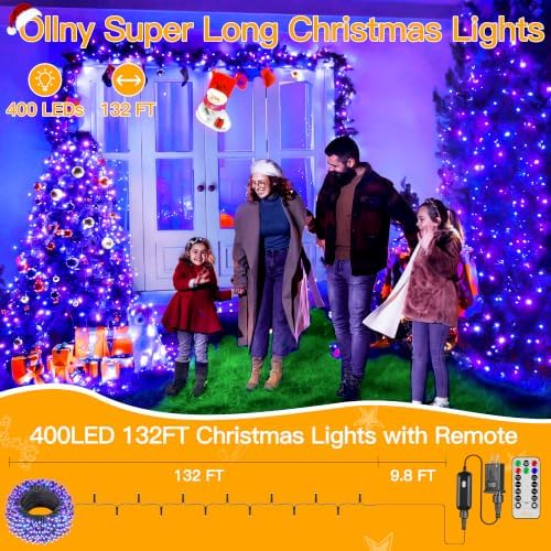 Ollny Christmas Tree Lights 400LED 132FT, Blue&Purple, with Remote & Timer
