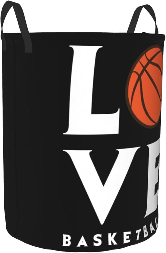 Love Basketball Laundry Hamper Laundry Basket Circular Hamper Dirty Clothes Storage with Handles