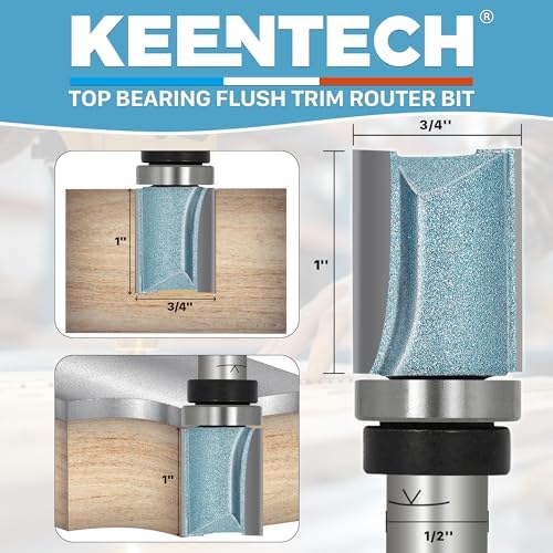 KEENTECH Flush Trim Router Bit, 1/2" Shank x 3/4" Dia x 1" Depth