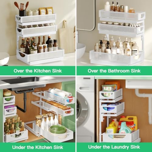 Under Sink Organizer, 1-Pack 3-Tier Pull Out Cabinet Organizers and Storage