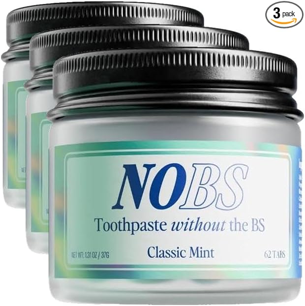 NOBS (No Bad Stuff) Toothpaste Tablets - Nano Hydroxyapatite, Fluoride & Plastic Free, Eco & Travel Friendly - Remineralize with NHA (1 Month) (Pack of 3)