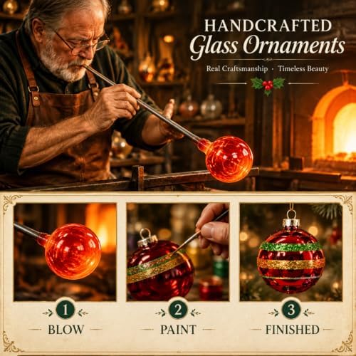 Soulchen 8 Pcs Vintage Glass Christmas Ornaments with Reflector for Tree