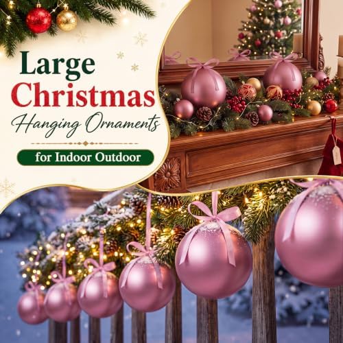 Weysat 12 Pack Large Christmas Plastic Ornaments Yard Tree,Pink,6 Inch