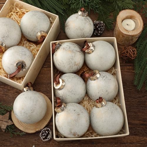 Yunlly 12 Pcs Neutral Christmas Ornament, Ivory White, 3.15''