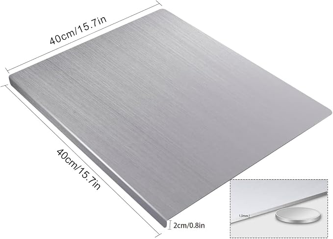 OTAVILEM Cutting Board for Kitchen, Food Grade Stainless Steel Cutting Board Non Toxic, Metal Chopping Board for Veggies, Meat, Fruits, Bread and Baking 15.7"L x 15.7"W