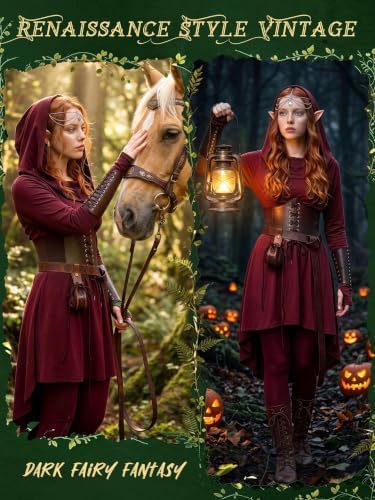 10 Pcs Women Renaissance Halloween Fairy Costume Medieval Hooded Elf Dress
