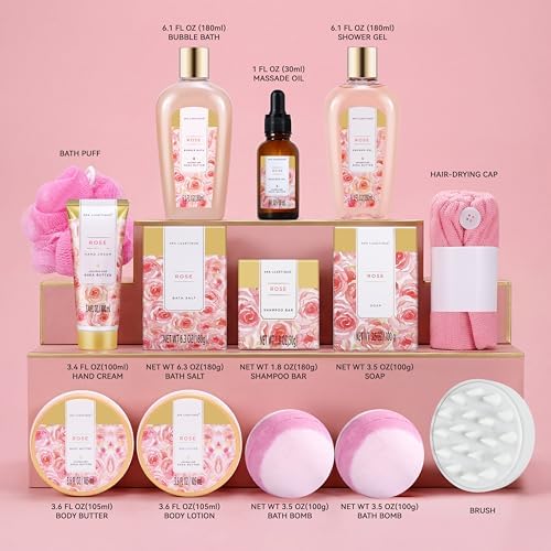 Spa Luxetique Rose 15pc Spa Gift Baskets Gifts for Women