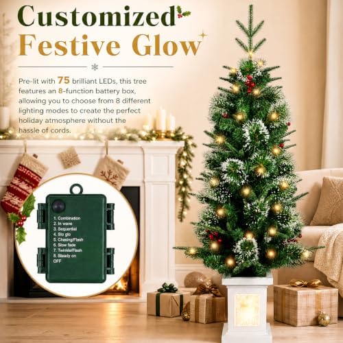 4ft Pre-Lit White Potted Artificial Christmas Tree