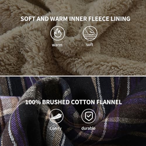 Men's Sherpa Cotton Flannel Shirt Jacket Plaid Button Coat Pocket