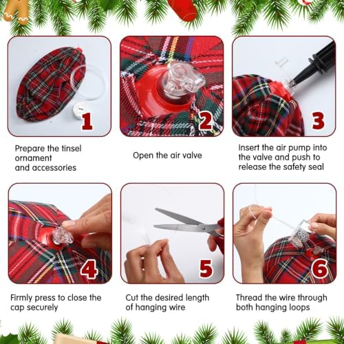 Jetec 6 Pcs 10 Inch Christmas Ball Ornaments Silver Cap, Red Tartan Plaid